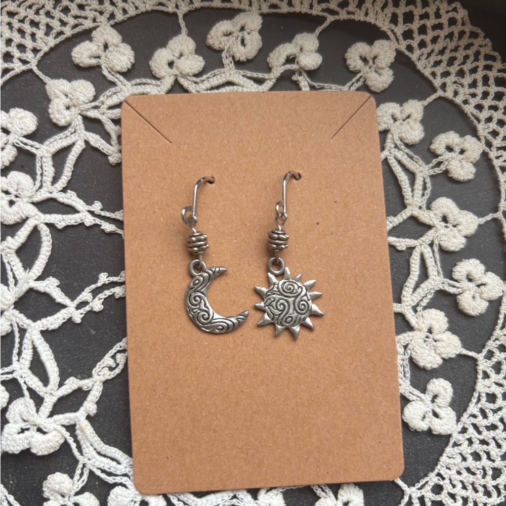 Silver Sun and Moon Earrings
